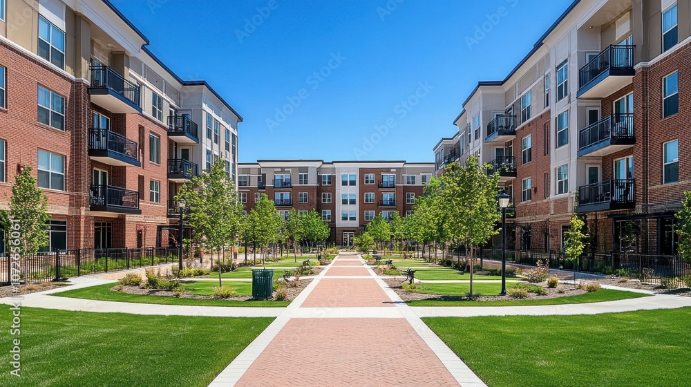 Modern Apartment Complex with Lush Green Spaces Modern Apartment Complex with Lush Green Spaces