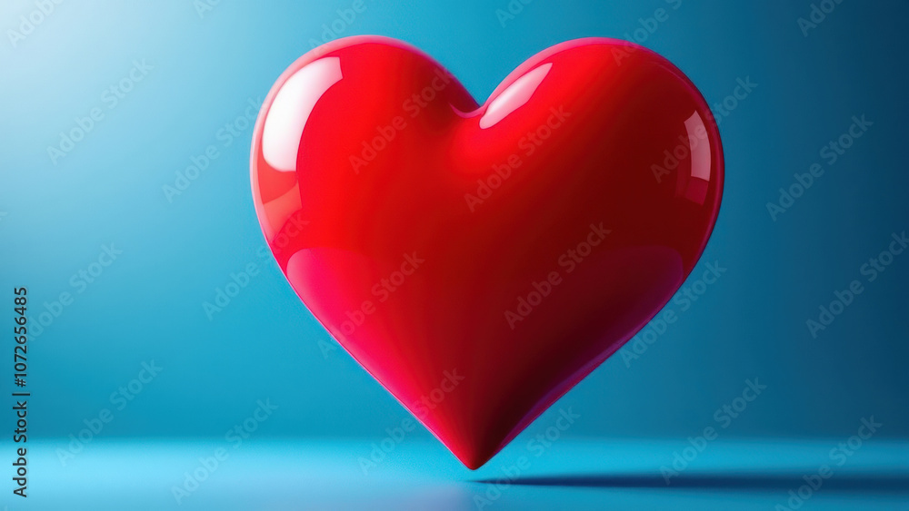 shiny red heart symbolizing love and affection on blue background shiny red heart symbolizing love and affection on blue background