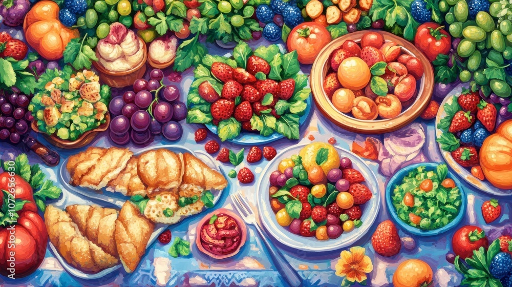 Colorful Bounty of Fresh Fruits and Vegetables Display Colorful Bounty of Fresh Fruits and Vegetables Display