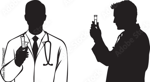 Silhouette of a doctor holding a test tube, experimental work silhouette vector