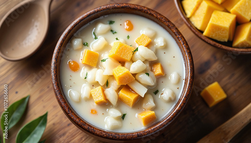 Wallpaper Mural Creamy cheese soup with potato gnocchi and pumpkin cubes Torontodigital.ca
