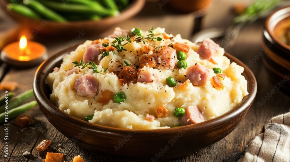 Delicious Homemade Mashed Potatoes with Herbs and Ham Delicious Homemade Mashed Potatoes with Herbs and Ham