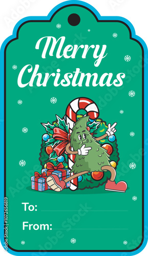 Vector Illustration of Christmas Tree Mascot with Retro Mascot Illustration Available for Card Template