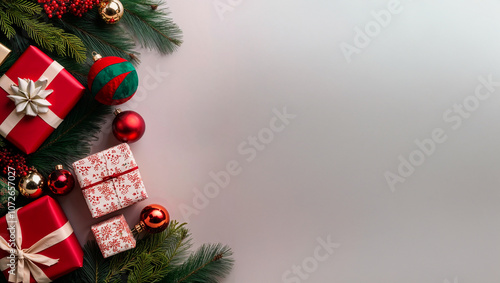 Espírito Natalino com Presentes e Decoração Festiva - Copy Space