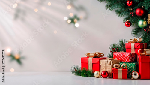 Presentes de Natal em Fundo Festivo com Luz Suave - Copy Space