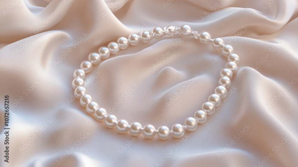 Elegant Pearl Necklace on Satin Fabric Elegant Pearl Necklace on Satin Fabric