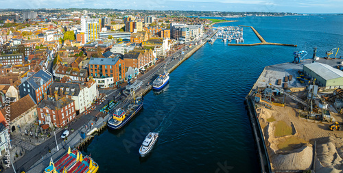 Aerial view of Poole, a coastal town in Dorset, southern England, known for its large natural harbour and sandy beaches