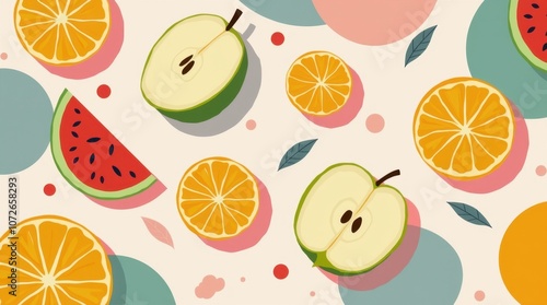 Sliced Fruit Arranged on a Background with Modern Abs