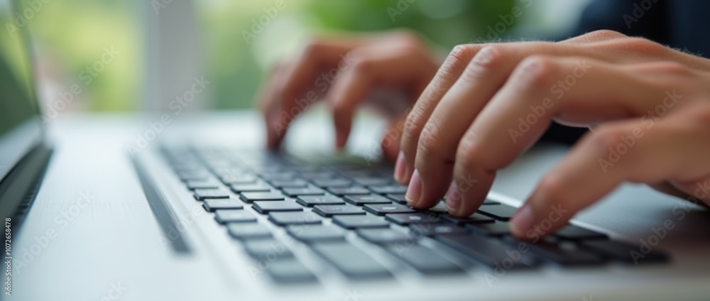 Closeup of Hands Typing on a Modern Keyboard Closeup of Hands Typing on a Modern Keyboard