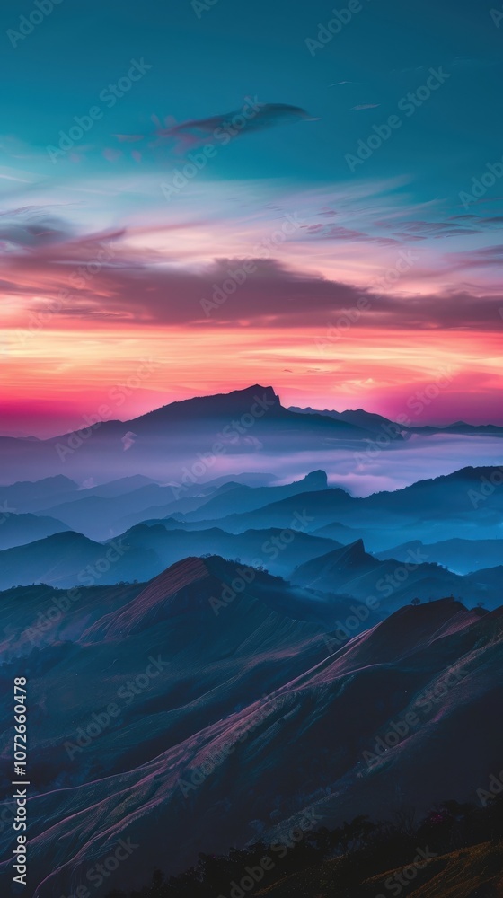Fototapeta premium Golden Hour on Mountain Peaks: A Tranquil Aerial Landscape