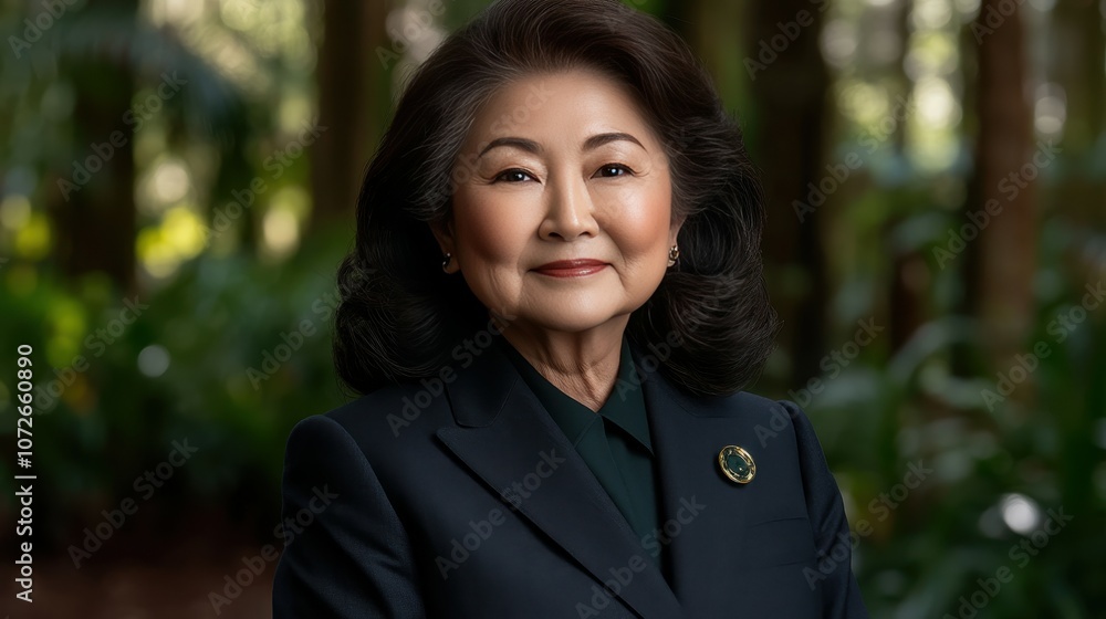 A woman in a black suit and a green shirt. She is smiling A woman in a black suit and a green shirt. She is smiling