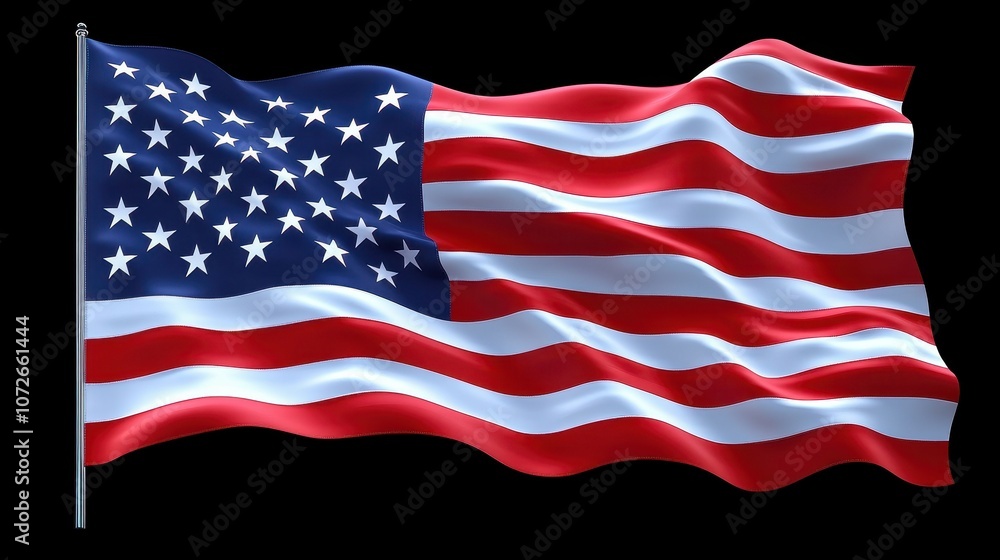 Obraz premium A large American flag with stars and stripes. The flag is waving in the wind. The flag is red, white, and blue