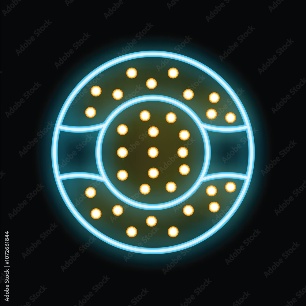 Vibrant neon sign illuminating a circular object with glowing lights, set against a dark backdrop, creating a captivating visual Vibrant neon sign illuminating a circular object with glowing lights, set against a dark backdrop, creating a captivating visual