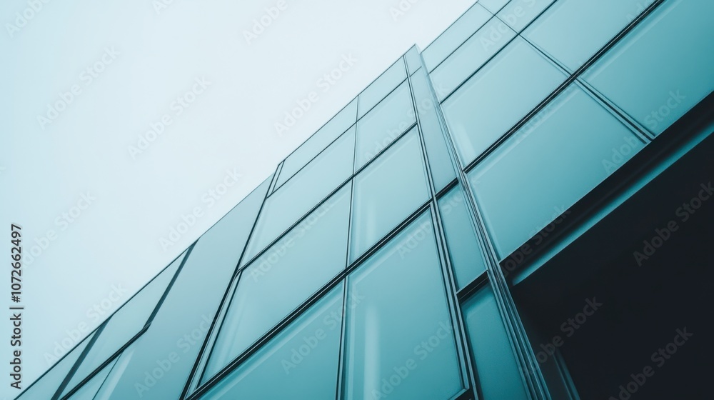 Obraz premium Modern Architecture with Glass Facade from Below Perspective