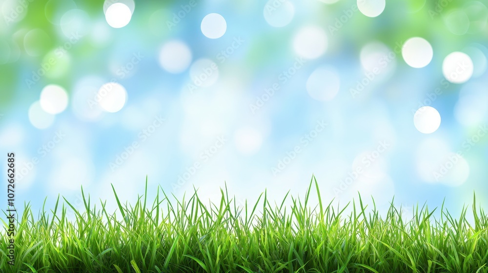 A field of green grass with a blue sky in the background. The grass is lush and vibrant, creating a peaceful and serene atmosphere A field of green grass with a blue sky in the background. The grass is lush and vibrant, creating a peaceful and serene atmosphere