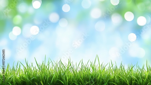 A field of green grass with a blue sky in the background. The grass is lush and vibrant, creating a peaceful and serene atmosphere