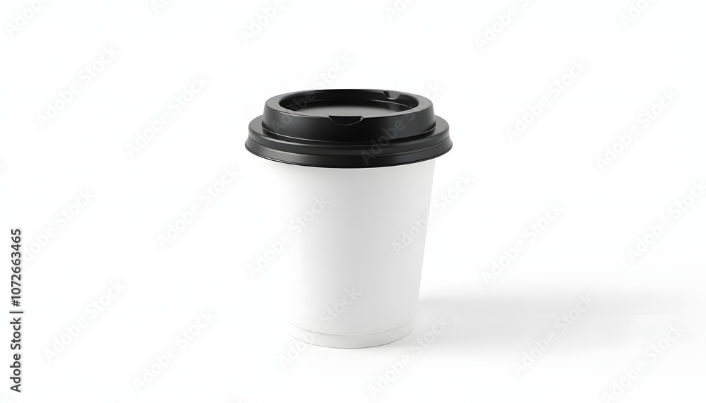 Paper cup mockup isolated on white background. Empty white disposable paper cup with black plastic lid. 3d rendering isolated with white highlights, png Paper cup mockup isolated on white background. Empty white disposable paper cup with black plastic lid. 3d rendering isolated with white highlights, png