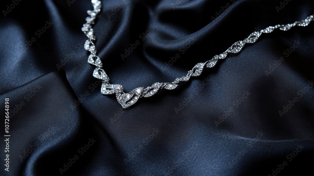 Elegant Silver Necklace on Smooth Black Fabric Elegant Silver Necklace on Smooth Black Fabric