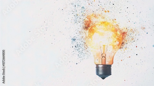 Creative Concept Representing New Ideas Through Artistic Light Bulb Explosion Symbolizing Innovation and Imagination for Stock Photo Usage