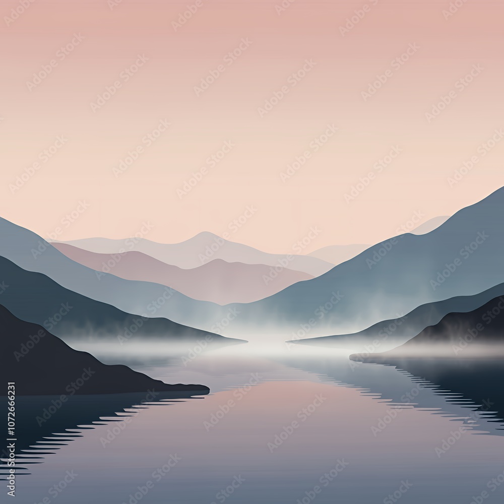 Fototapeta premium Minimalist Mountain Lake at Sunrise