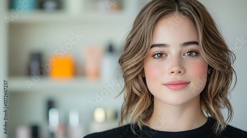 Beautiful young woman  with flawless makeup and stylish hair