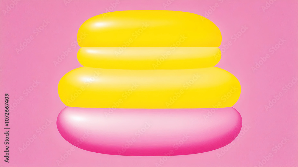 Abstract colorful stack of rounded shapes on a pink background. AI-generated Abstract colorful stack of rounded shapes on a pink background. AI-generated