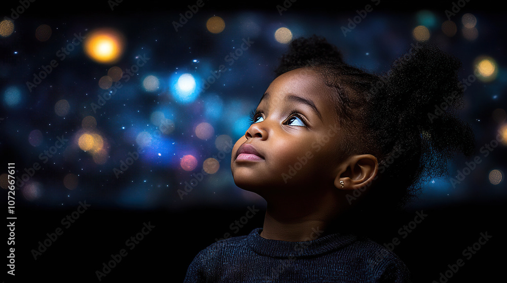 Curious child gazing at stars in a dreamy galaxy. AI-generated Curious child gazing at stars in a dreamy galaxy. AI-generated