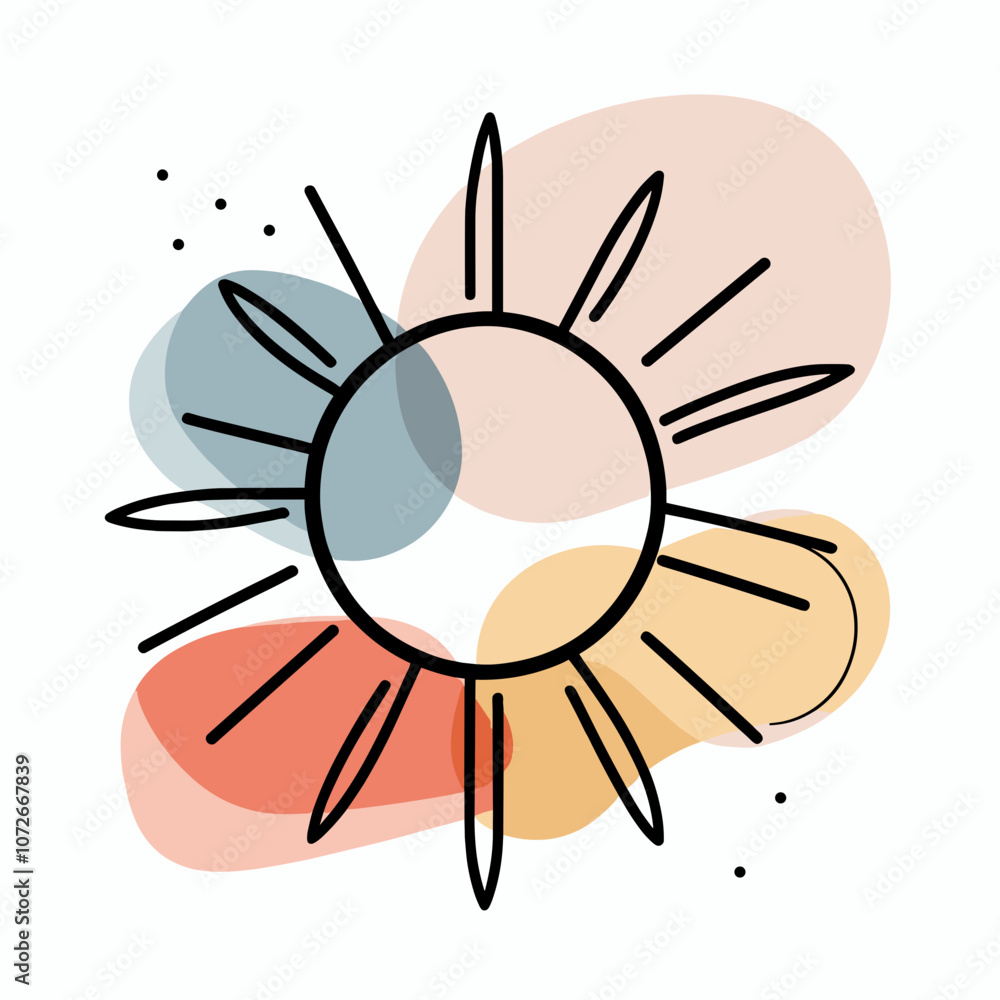 Vibrant sun illustration with dynamic rays and playful colors, minimalistic vector design Vibrant sun illustration with dynamic rays and playful colors, minimalistic vector design