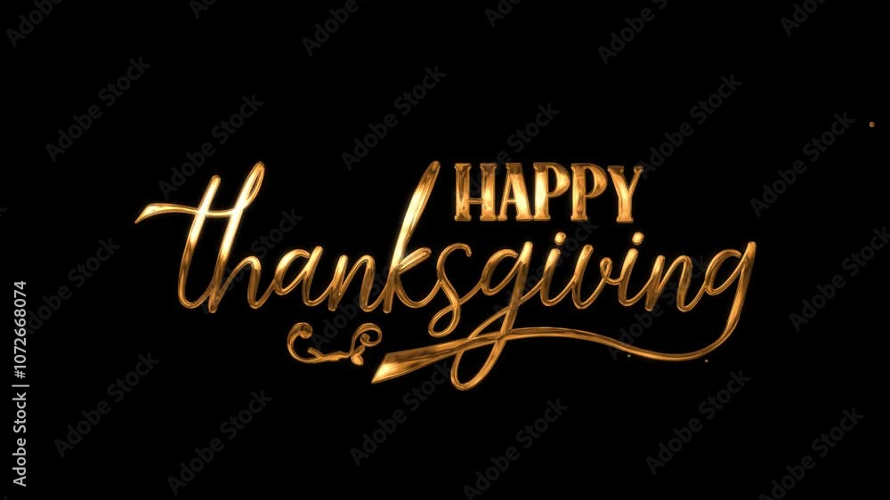 Golden text on black background reads Happy Thanksgiving. Golden text on black background reads Happy Thanksgiving.