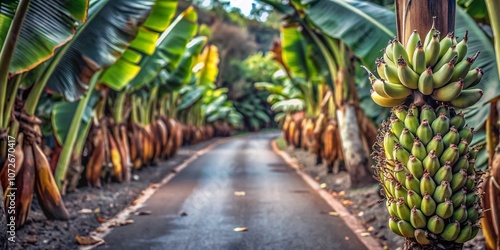 Wallpaper Mural Captivating Macro Photography of a Banana Road Surrounded by Lush Greenery and Vibrant Tropical Flora, Showcasing the Intricacies of Nature's Pathways and Textures Torontodigital.ca