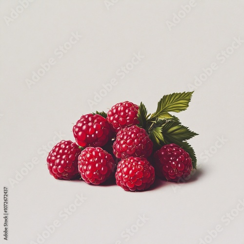 A bunch of bright red raspberries without a background