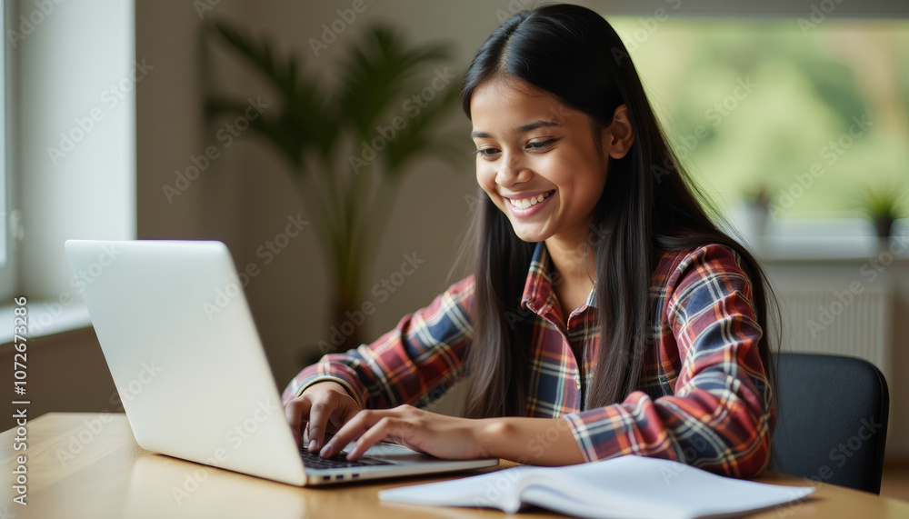 Happy Student Working on Laptop Happy Student Working on Laptop