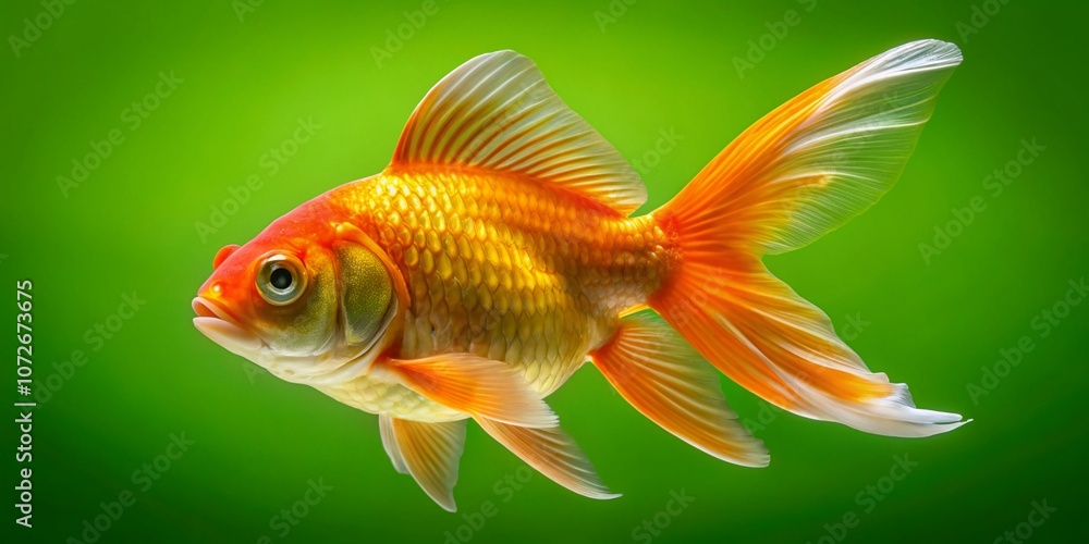 Captivating Portrait of a Goldfish Swimming in a Vibrant Aquarium on a Green Screen Background for Creative Projects and Stunning Visual Effects Captivating Portrait of a Goldfish Swimming in a Vibrant Aquarium on a Green Screen Background for Creative Projects and Stunning Visual Effects