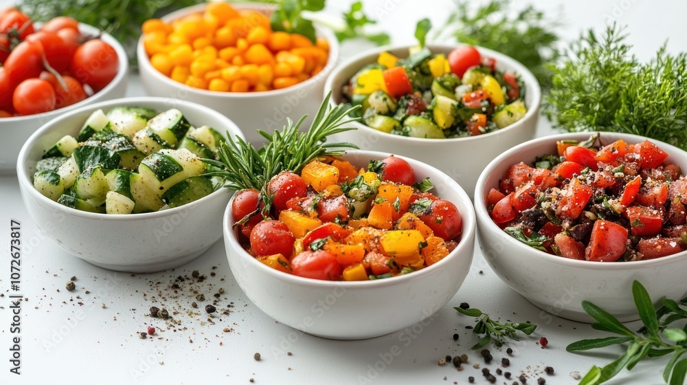 Assortment of Fresh Salads with Herbs Assortment of Fresh Salads with Herbs