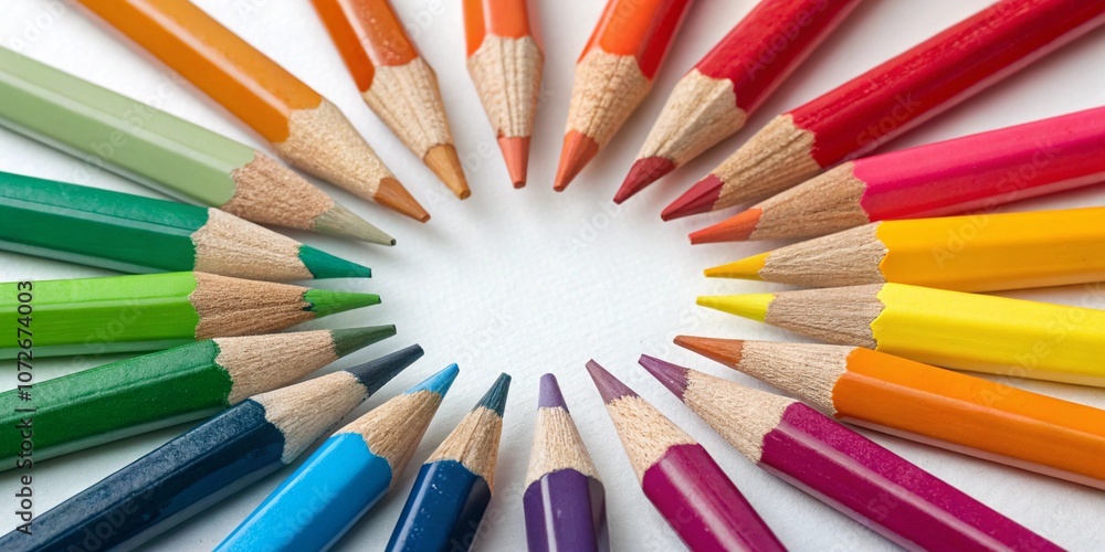 Un arreglo de puntas de lápices de colores en un patrón circular sobre fondo blanco. Un arreglo de puntas de lápices de colores en un patrón circular sobre fondo blanco.