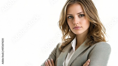 Confident Female Executive Posing with Arms Folded, Exuding Professionalism and Authority, Perfect for Business and Leadership Themes