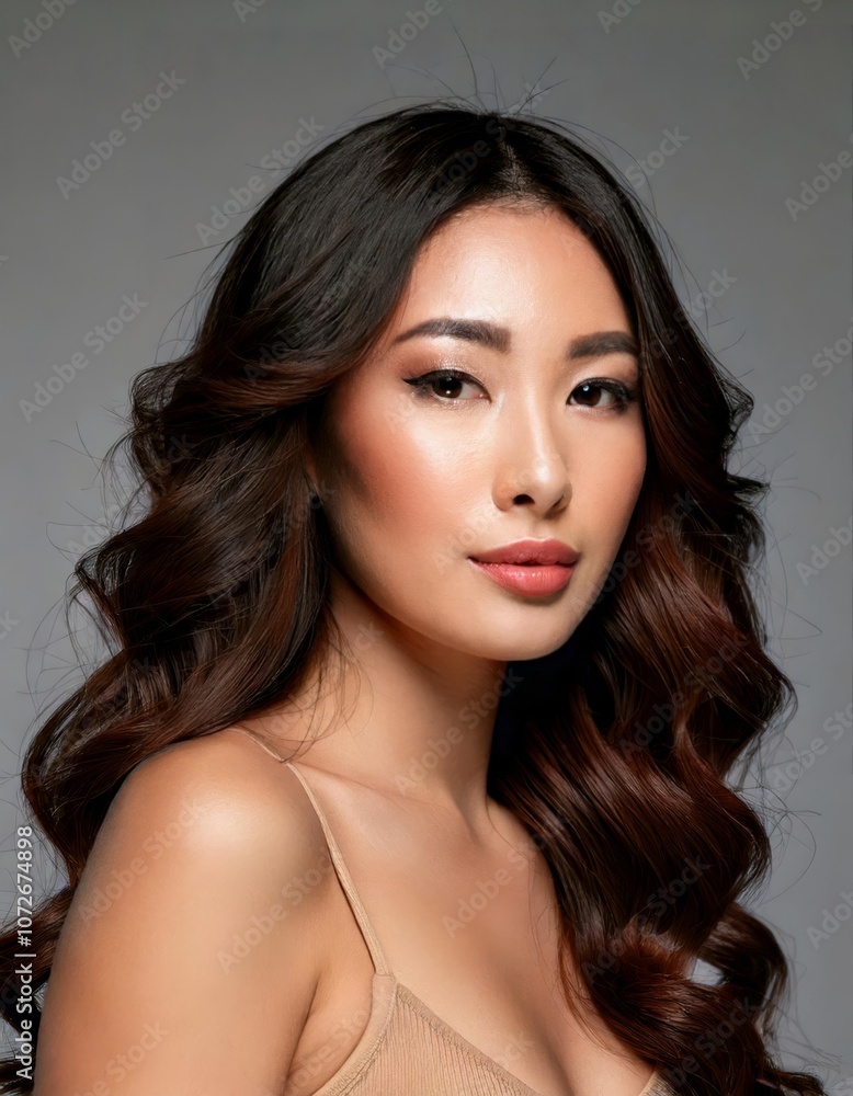 Naklejka premium Radiant Beauty: Asian Woman Portrait 
