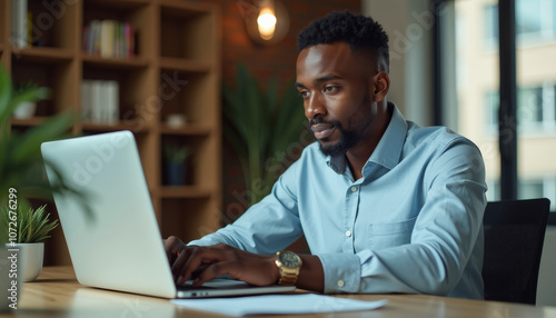 Focused Businessman Working on Laptop