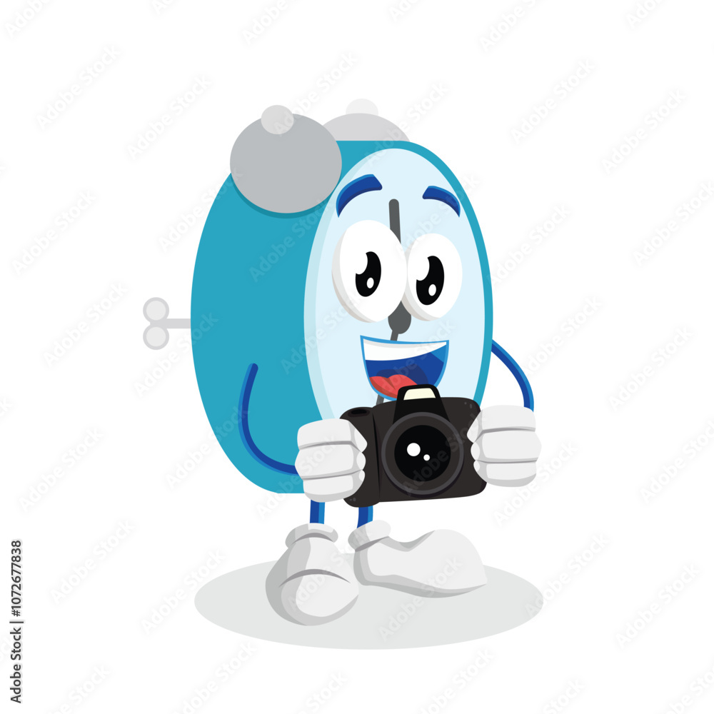 Clock Logo mascot with camera pose Clock Logo mascot with camera pose