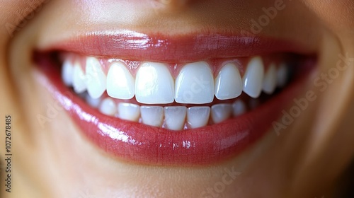 A woman with a big smile showing her teeth. The teeth are white and clean. The woman's smile is bright and happy