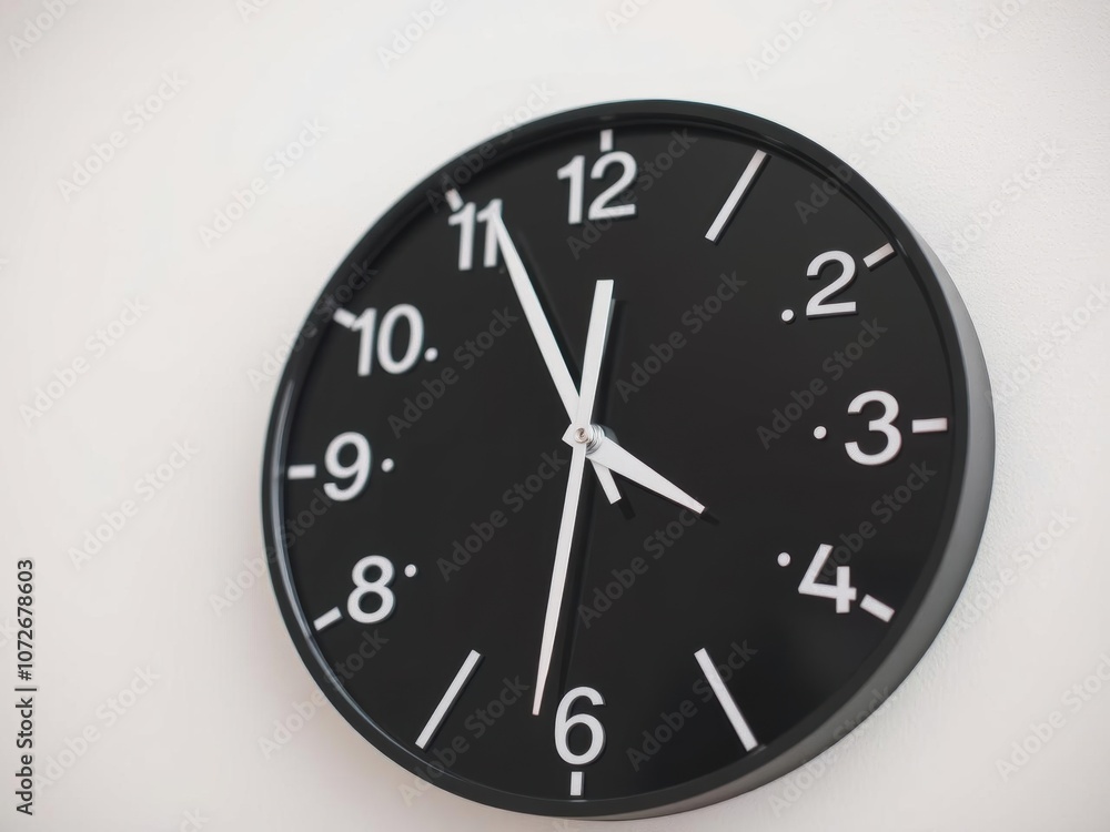 Closeup shot of a wall clock showing 10 o'clock, stylish clock hands, black and white color scheme, white, timepiece Closeup shot of a wall clock showing 10 o'clock, stylish clock hands, black and white color scheme, white, timepiece