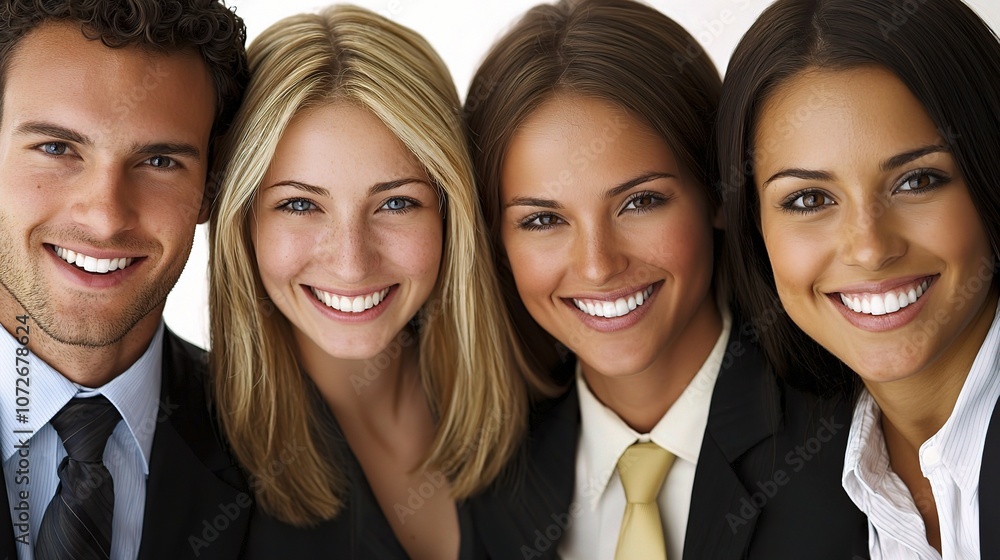 Young Businesspeople Smiling Confidently in a Professional Portrait on a Bright White Background, Ideal for Corporate and Teamwork Themes Young Businesspeople Smiling Confidently in a Professional Portrait on a Bright White Background, Ideal for Corporate and Teamwork Themes