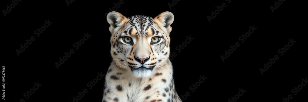 Snow leopard blending into the darkness of a black background, showcasing its majestic beauty and mysterious aura, wildlife, isolated Snow leopard blending into the darkness of a black background, showcasing its majestic beauty and mysterious aura, wildlife, isolated