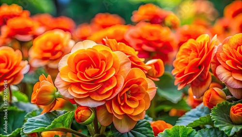 Vibrant orange begonia flowers blooming in a garden, orange, begonias, flowers, garden, nature, vibrant, beautiful, petals, plants