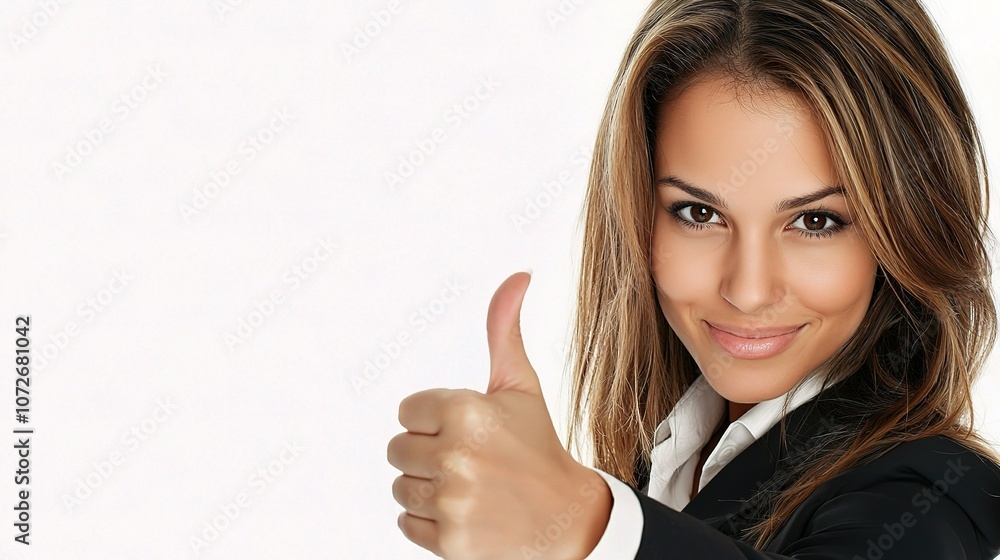 Enthusiastic Young Brazilian Businesswoman Giving Thumbs Up Gesture Against Clean Background to Convey Positivity and Success in Professional Environment Enthusiastic Young Brazilian Businesswoman Giving Thumbs Up Gesture Against Clean Background to Convey Positivity and Success in Professional Environment