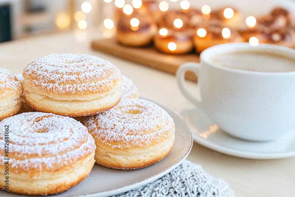Buns and a hot drink. Generative AI Buns and a hot drink. Generative AI