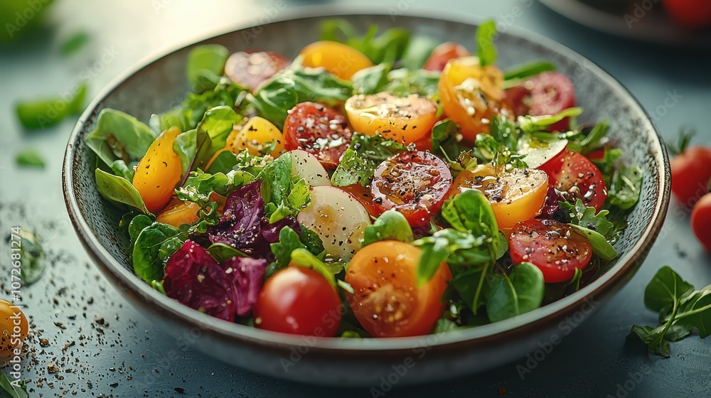 Fresh salad with cherry tomatoes and greens. Fresh salad with cherry tomatoes and greens.