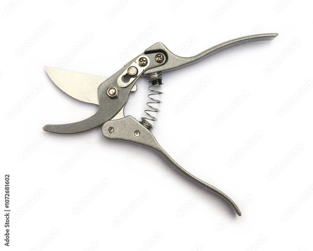 Silver garden secateurs isolated on a white background. Silver garden secateurs isolated on a white background.