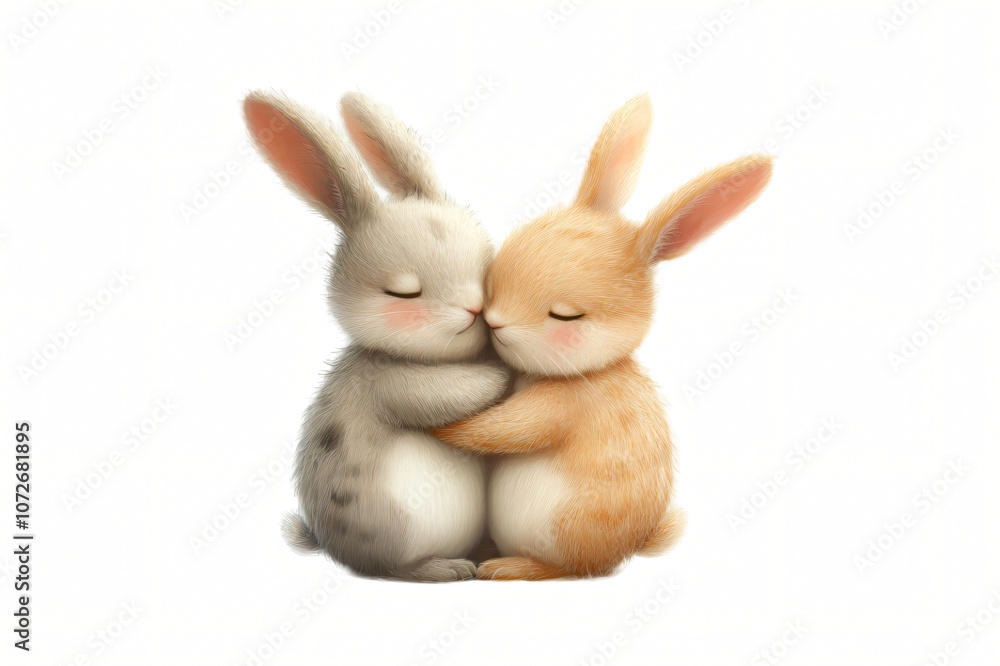 Rabbits in a cute and fluffy style, perfect for spring celebration, isolated on a white background Rabbits in a cute and fluffy style, perfect for spring celebration, isolated on a white background