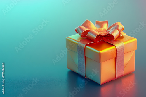 Elegant Orange Gift Box with Satin Ribbon Bow on Calm Gradient Background Ideal for Celebrations, Parties, and Special Occasions